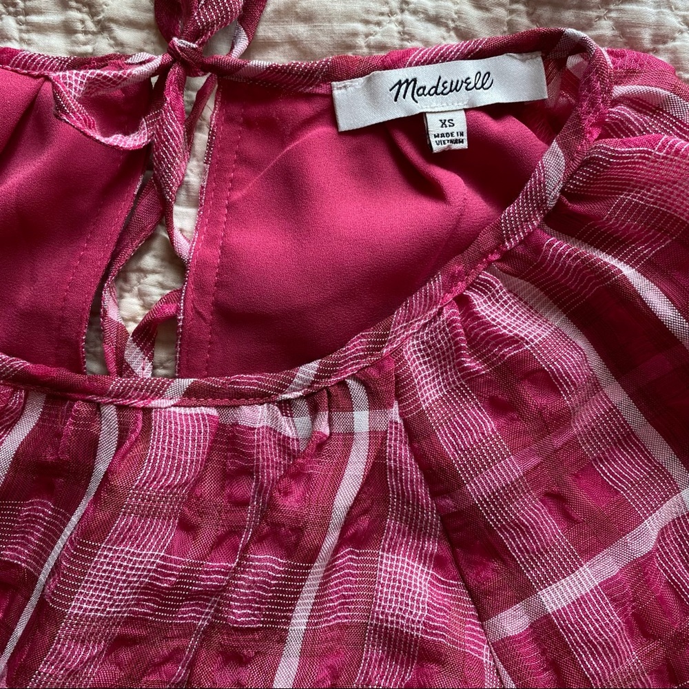 Madewell Pink Plaid Shirred Babydoll Minidress - Picture 5 of 11